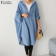 Fashion Denim Blue Coats Women's Asymmetrical Outwear