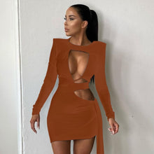 Load image into Gallery viewer, Black Sexy Hollow Out Bodycon Dresses Women 2021 Autumn Bandage Long Sleeve Elegant Party Evening Wrap Mini Dress Club Outfits
