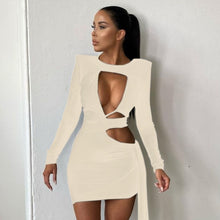 Load image into Gallery viewer, Black Sexy Hollow Out Bodycon Dresses Women 2021 Autumn Bandage Long Sleeve Elegant Party Evening Wrap Mini Dress Club Outfits

