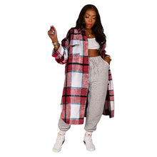 Load image into Gallery viewer, ANJAMANOR Elegant Fashion Checkered Coat Women Autumn Winter Clothing 2021 Single Breasted Long Flannel Plaid Jacket D74-DG57
